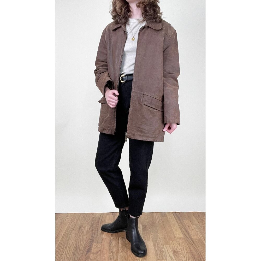 Vintage Leather Barn Coat Field Utility Jacket Oversized Farm Chore Fall Winter - Picture 6 of 12